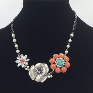 Bonnie J & Rachel Turquoise Coral Floral Necklace